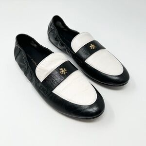 Tory Burch Black and White Leather Ballet Loafer Size 6.5 Preppy!